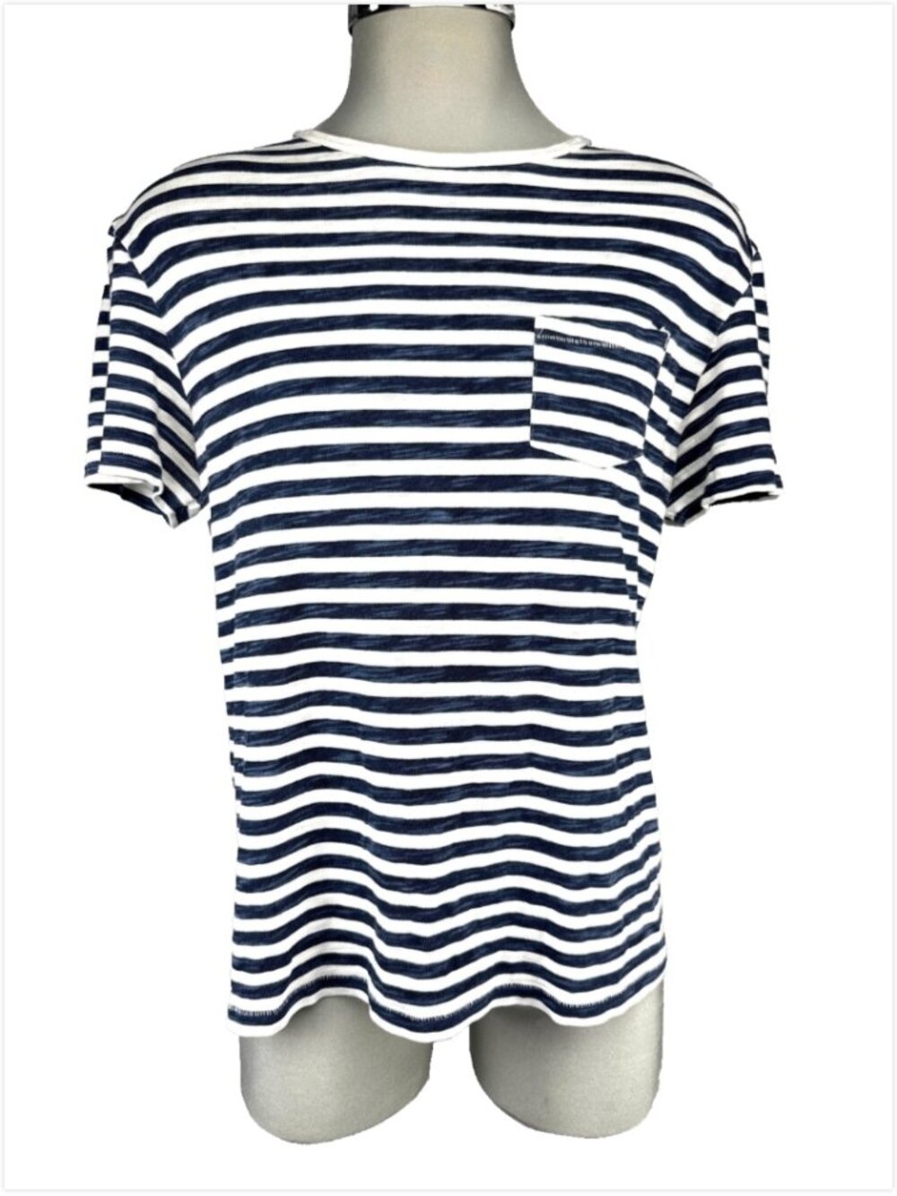 RAG & BONE Cotton Striped Crewneck Pocket Tee Navy White Mens T-Shirt Size M